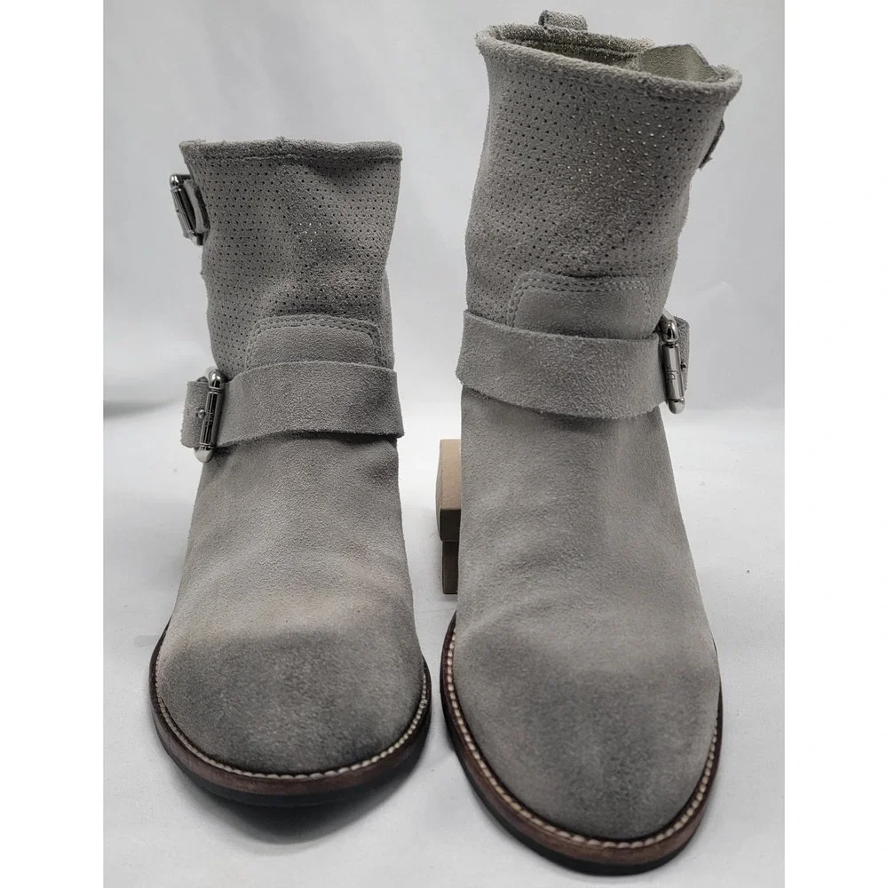Donald J. Pliner Gray Suede Leather Buckle Ankle Boots Western Women Size 7.5 M - Picture 3 of 14